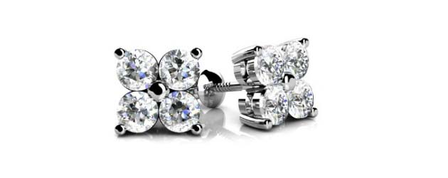 4 Stone Cluster Diamond Stud Earrings 1/2 Carat Total Weight