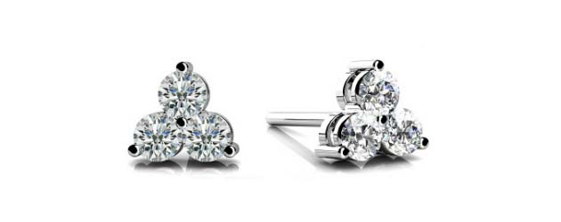 3 Stone Cluster Diamond Stud Earrings 1/5 Carat Total Weight