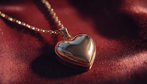 heart-shaped locket on a velvet surface, soft lighting, sentimen