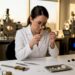 Scientist examining lab-grown diamond in laboratory