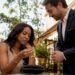 Customer examining conflict-free diamond ring in boutique