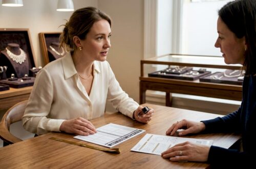 Jeweler negotiating diamond prices with customer