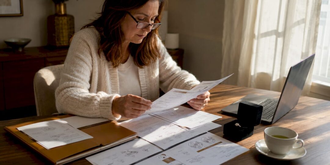 Woman reviewing ethical diamond certification documents
