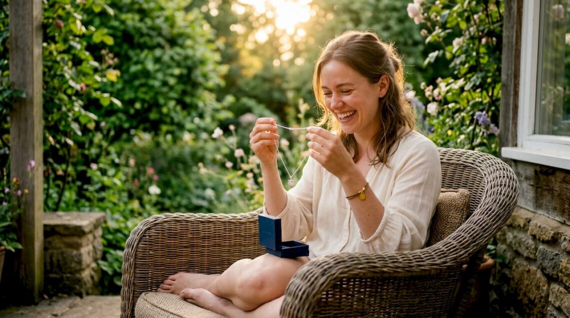Woman opening sterling silver jewelry gift