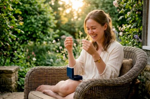 Woman opening sterling silver jewelry gift