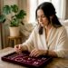 Woman choosing jewelry at bright vanity