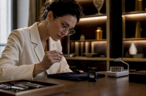 Jeweler inspecting diamond with GIA report