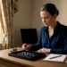 Woman inspecting loose diamonds at home table