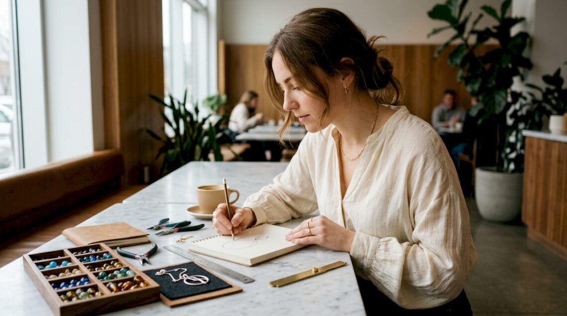 Jewelry designer sketching custom ring design