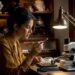 Gemologist inspecting synthetic diamond in lab