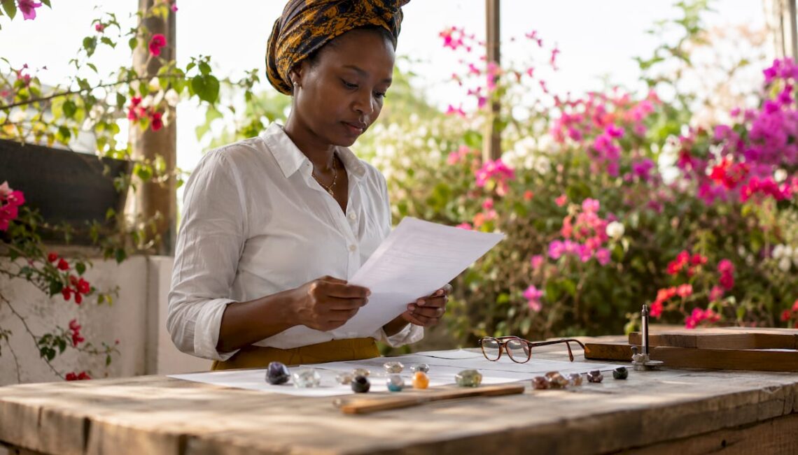 Artisan jeweler reviewing ethical gemstone documents