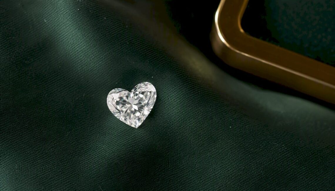 Top view close-up of heart shaped diamond