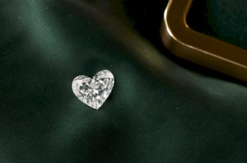 Top view close-up of heart shaped diamond