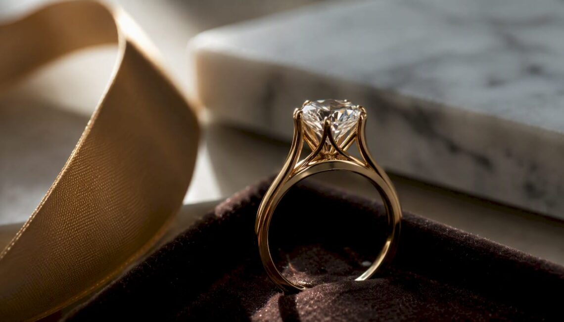 Cathedral ring setting showing elevated diamond and metal arches