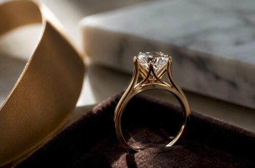 Cathedral ring setting showing elevated diamond and metal arches