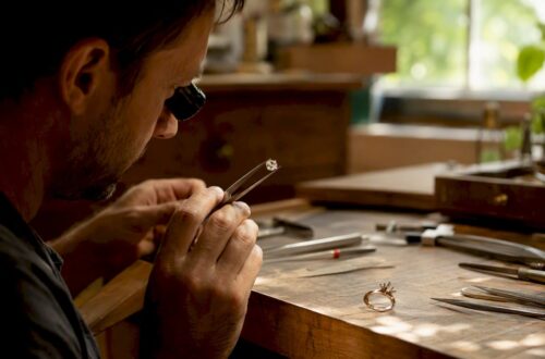 Jeweler inspecting heirloom diamond closely