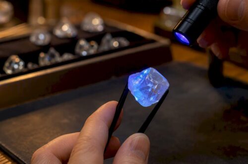 Diamond glowing blue under ultraviolet light