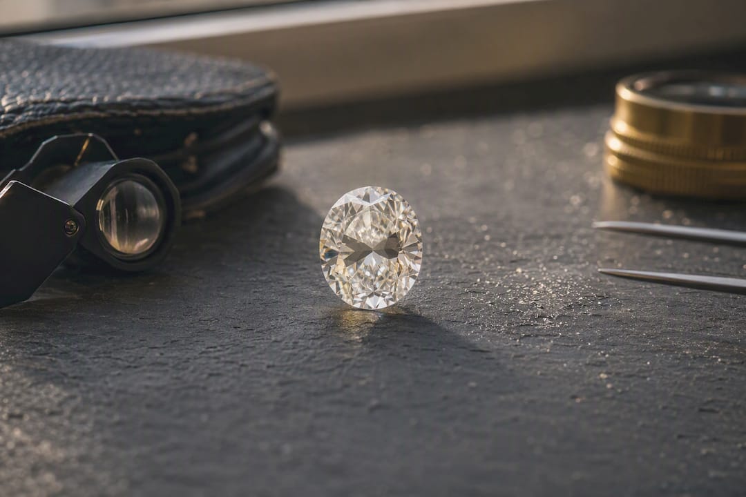 Oval diamond with visible bow tie effect