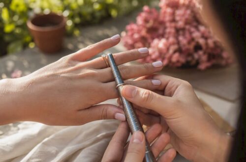 Close-up woman’s hand measured for ring size
