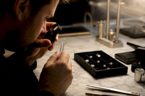 Jeweler examining diamond clarity close-up