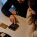 Couple reviewing ring financing costs