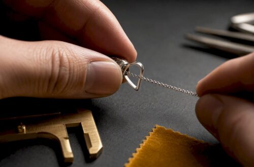 Close-up of chain passing through pendant bail
