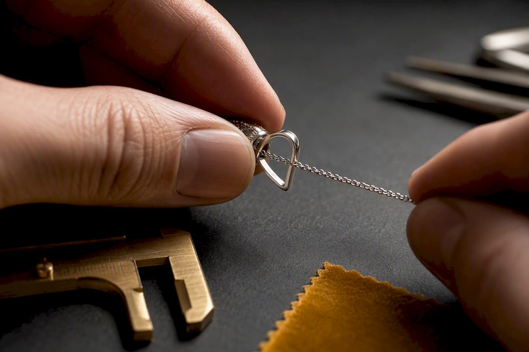 Close-up of chain passing through pendant bail