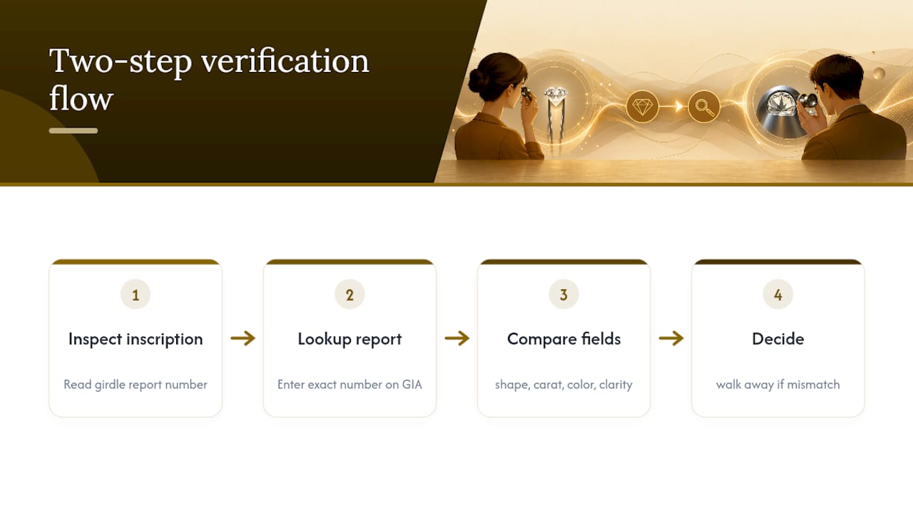Two-step diamond inscription verification process