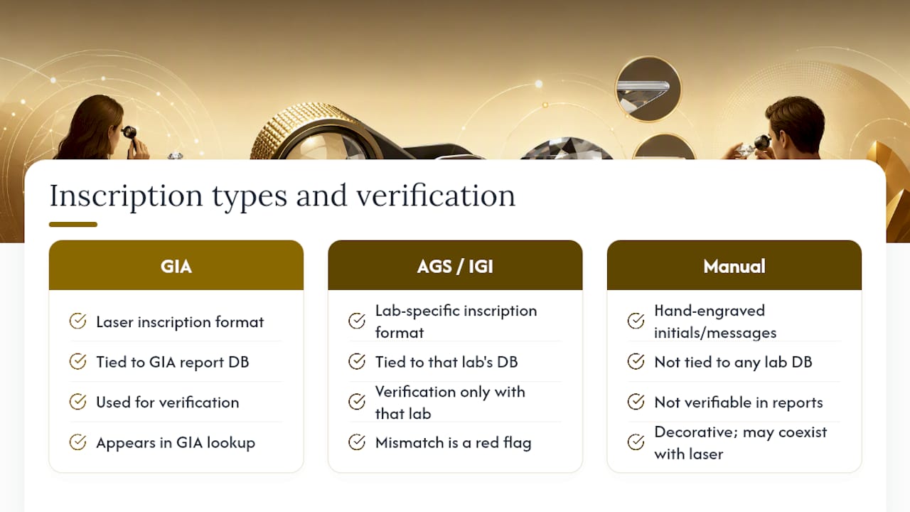 GIA Laser Inscriptions vs. Other Diamond Markings — overview diagram