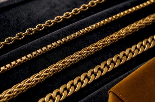Cropped gold chain link styles on velvet
