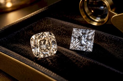 Two cushion and princess diamond facets