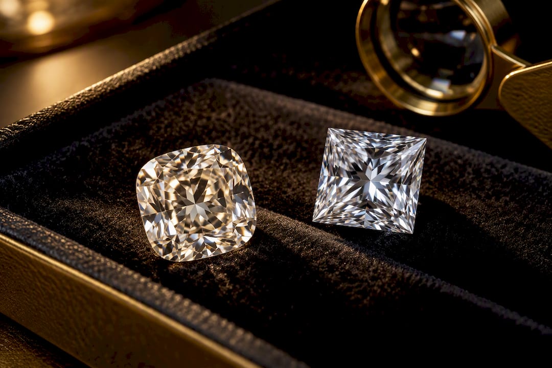 Two cushion and princess diamond facets