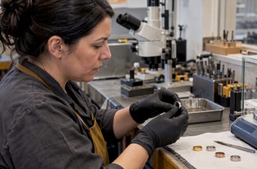 Jewelry metal samples compared at a testing bench