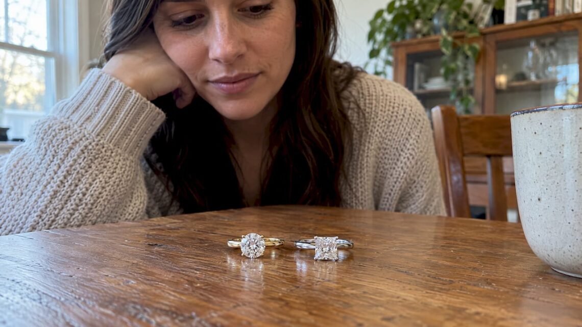 Round and princess engagement rings compared side by side