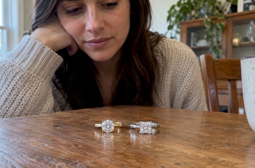 Round and princess engagement rings compared side by side