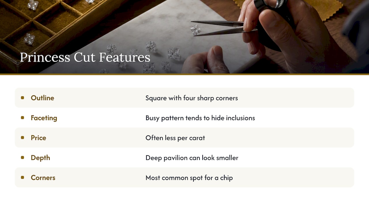 What is a princess cut diamond, and why do buyers pick it? — overview diagram