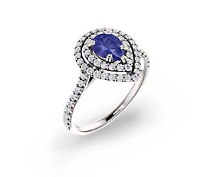 Double Halo Pear Shape Tanzanite Diamond Ring