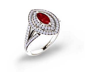 Double Halo Split Shank Halo Ruby and Diamond Ring