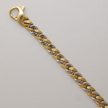 18K Yellow Gold Satin / White Gold Shiny Rounded Curb Bracelet