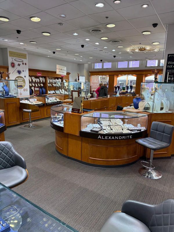 USA Jewels showroom interior with jewelry display cases in Ketchikan, Alaska