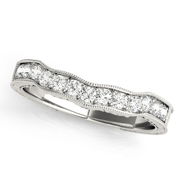 Prong In Channel Filigree Milgrain Curved Wedding Band | USA Jewels