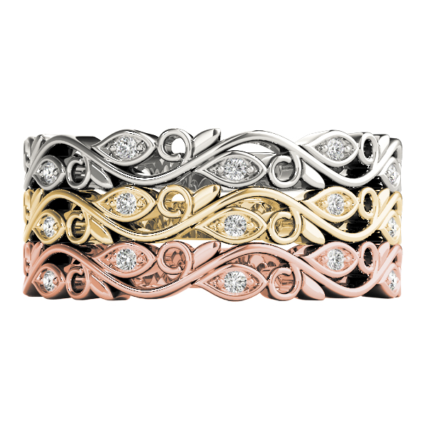  Ladies Nature Inspired Floral Stackable Fashion Band 0.04 Carat Total Weight  0.04 C.T.W 10K yellow, white or rose gold - view 7