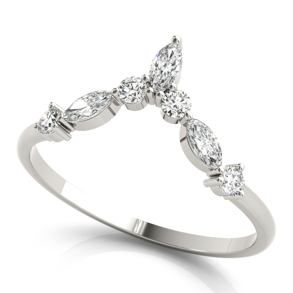 Alternating Round & Marquise Chevron Wedding Band | USA Jewels