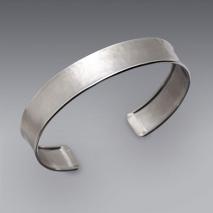 14K White Gold Hammered Cuff Bangle 12.0mm, Satin