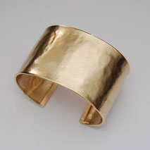 14K Yellow Gold Hammered Cuff Bangle, 37.0mm, Satin