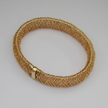 7.5-Inch 14K Yellow Gold Wire Wrapped Slip-On Bangle