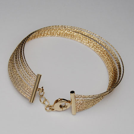 7-Inch 14K Yellow Gold Sparkle Bangle, 14 Row With Clasp