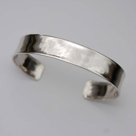 7-Inch 18K White Gold Hammered Cuff Bangle Bracelet, 12.0mm, Shiny