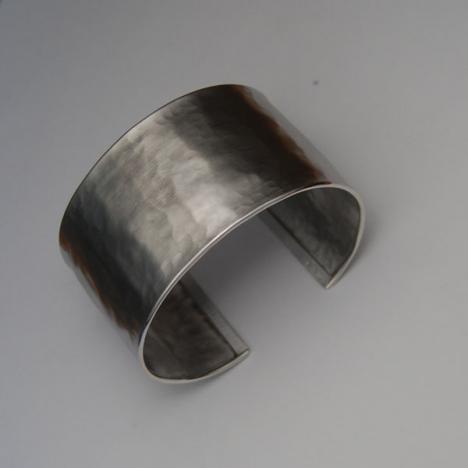 7-Inch Sterling Silver Hammered Satin Cuff Bracelet, 37.0mm