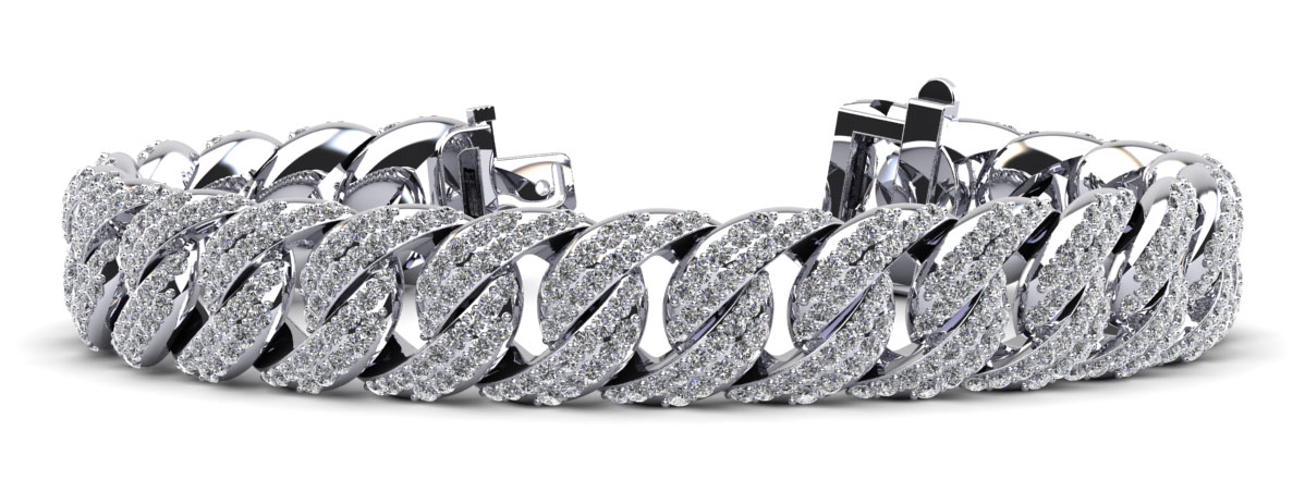 Mens Two Rows Graduated Diamond Link Bracelet